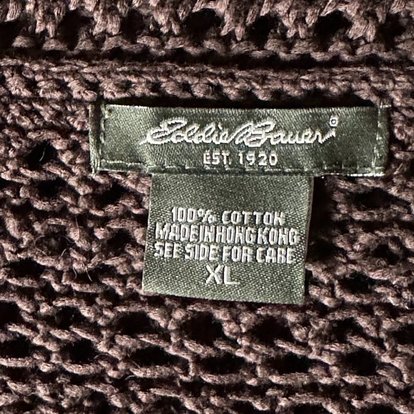 EDDIE BAUER Brown Open Crochet Knit 3/4 Sleeves Sweater XL - Picture 4 of 6